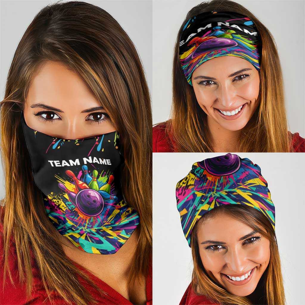 Colorful Bowling Ball and Pins Graphic Neck Gaiter Custom with Paint Splash TS04