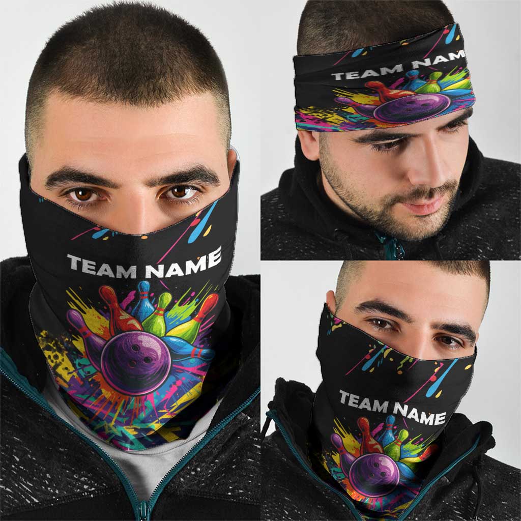 Colorful Bowling Ball and Pins Graphic Neck Gaiter Custom with Paint Splash TS04
