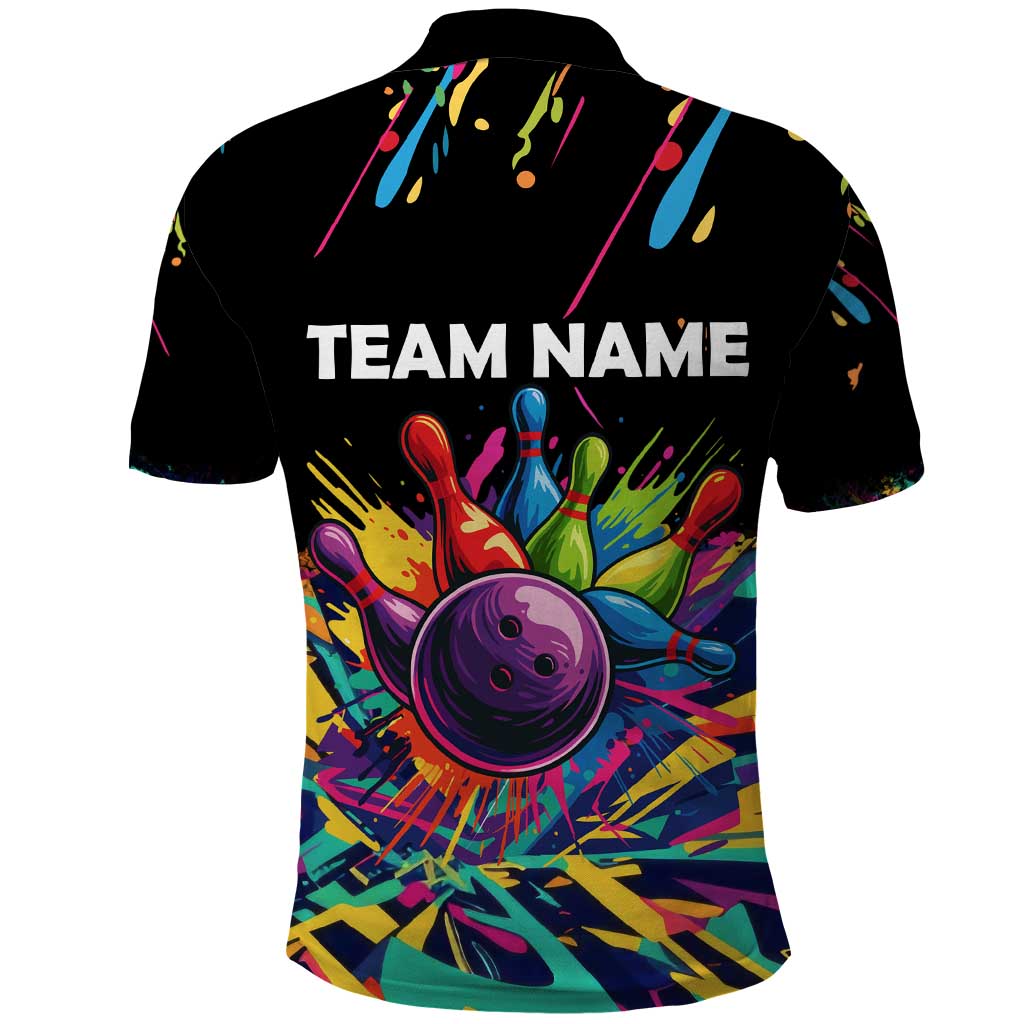 Colorful Bowling Ball and Pins Graphic Polo Shirt Custom with Paint Splash TS04