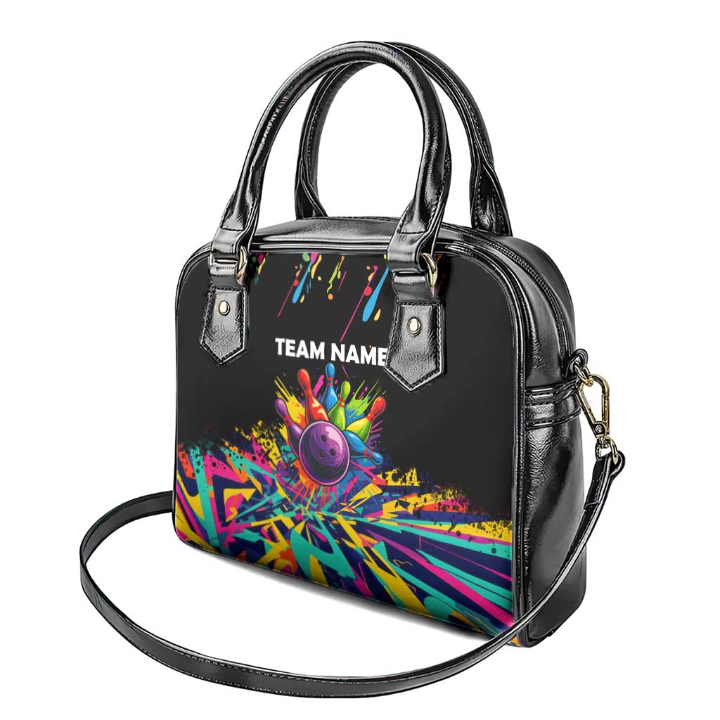 Colorful Bowling Ball and Pins Graphic Shoulder Handbag Custom with Paint Splash TS04