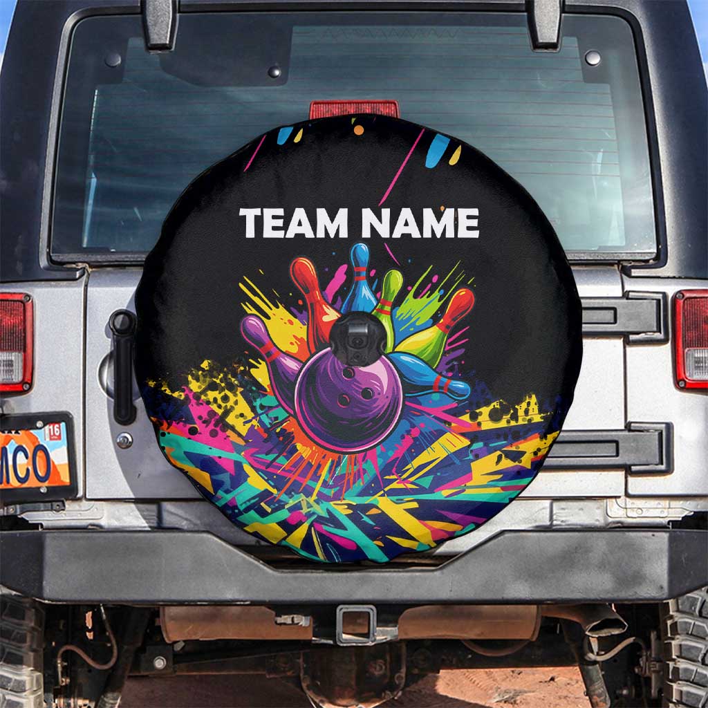 Colorful Bowling Ball and Pins Graphic Spare Tire Cover Custom with Paint Splash TS04