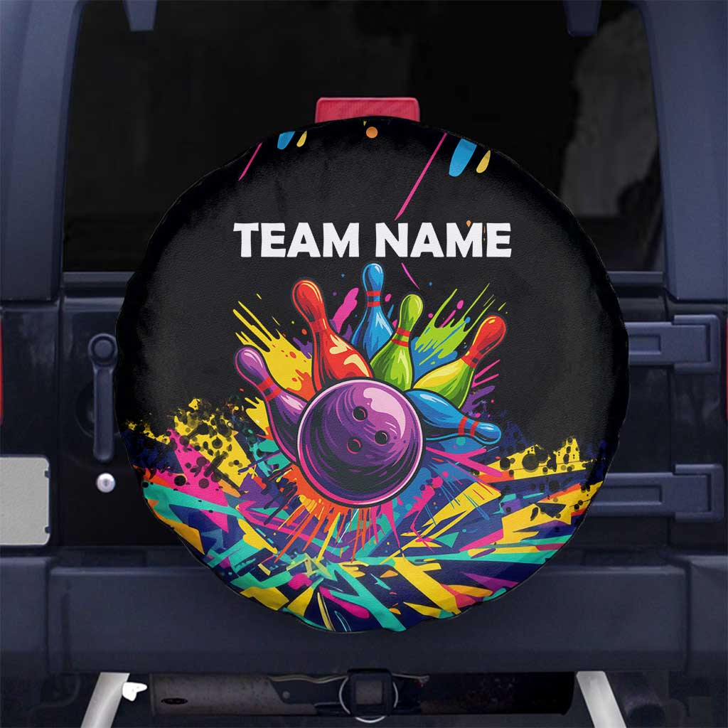 Colorful Bowling Ball and Pins Graphic Spare Tire Cover Custom with Paint Splash TS04