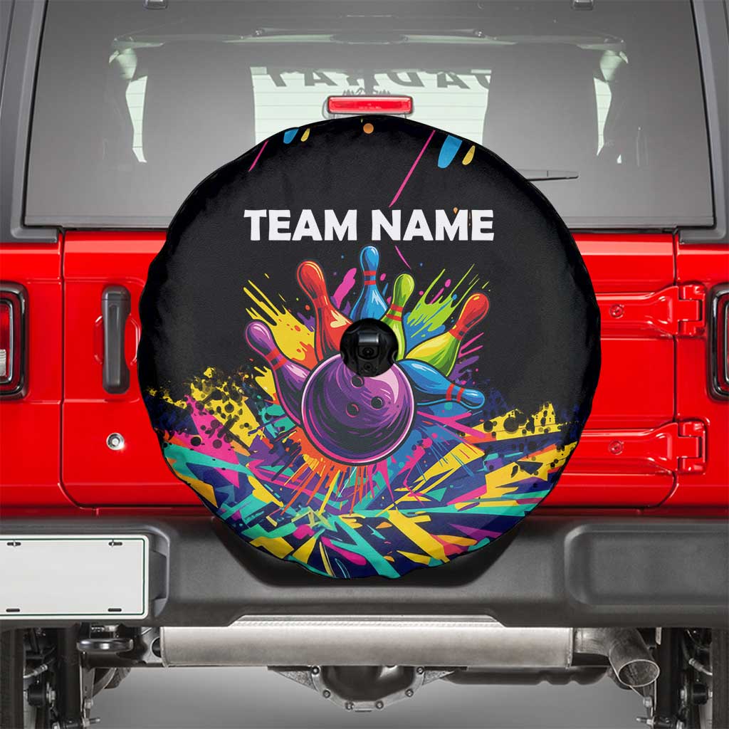 Colorful Bowling Ball and Pins Graphic Spare Tire Cover Custom with Paint Splash TS04
