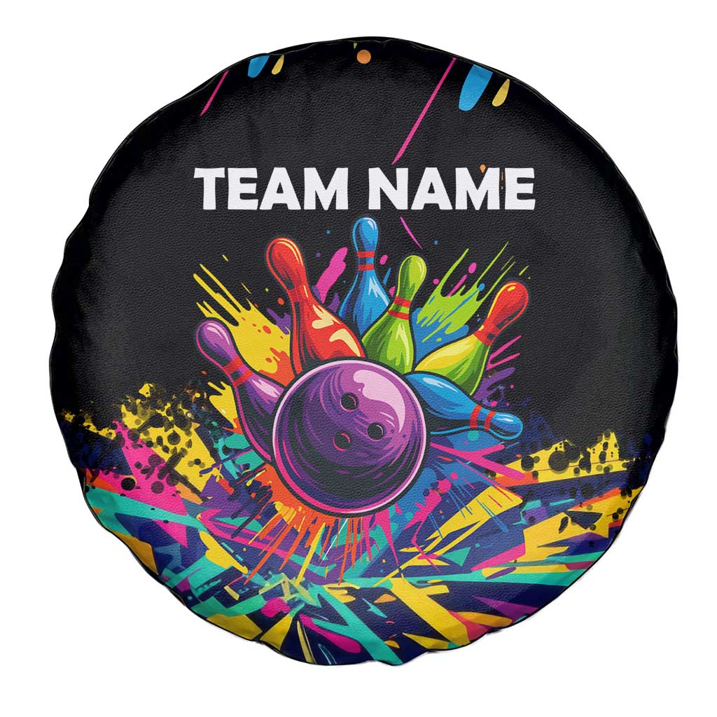 Colorful Bowling Ball and Pins Graphic Spare Tire Cover Custom with Paint Splash TS04
