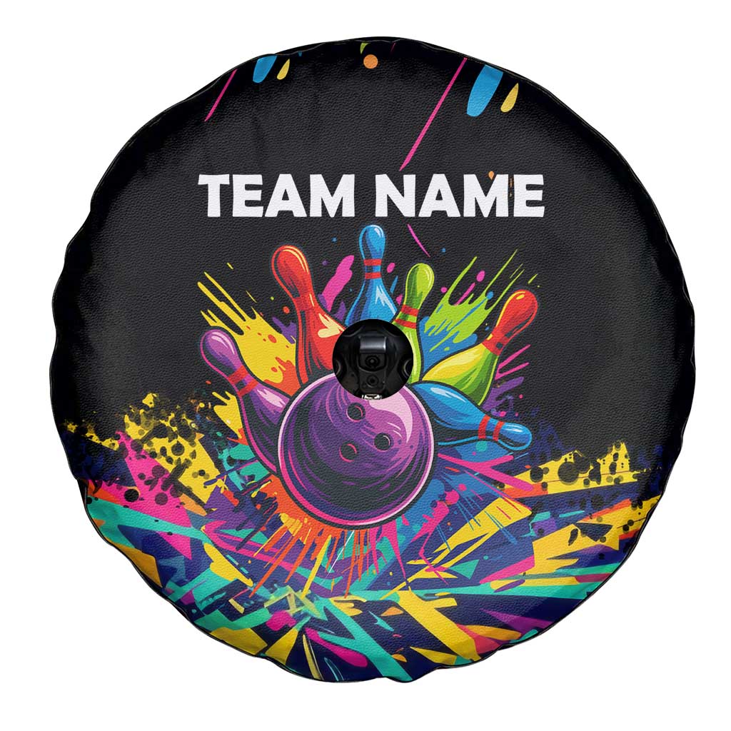 Colorful Bowling Ball and Pins Graphic Spare Tire Cover Custom with Paint Splash TS04