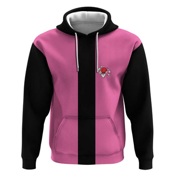 Pink and Black Bowling Hoodie Design with Red Ball and Pins and Custom Team Name Graphic TS04