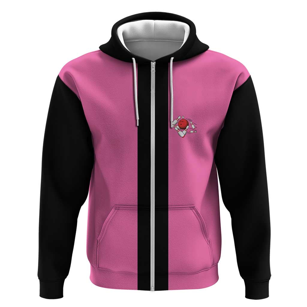 Pink and Black Bowling Hoodie Design with Red Ball and Pins and Custom Team Name Graphic TS04