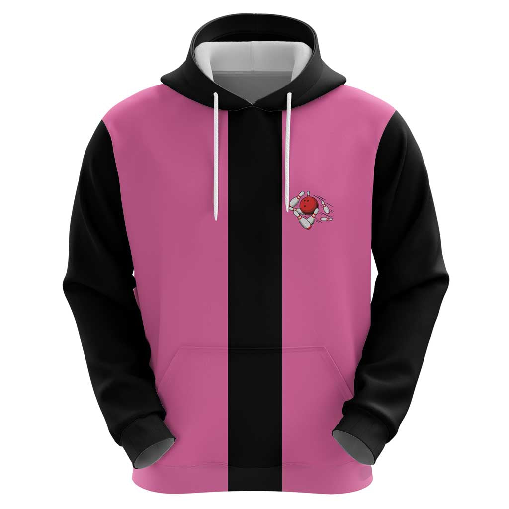 Pink and Black Bowling Hoodie Design with Red Ball and Pins and Custom Team Name Graphic TS04