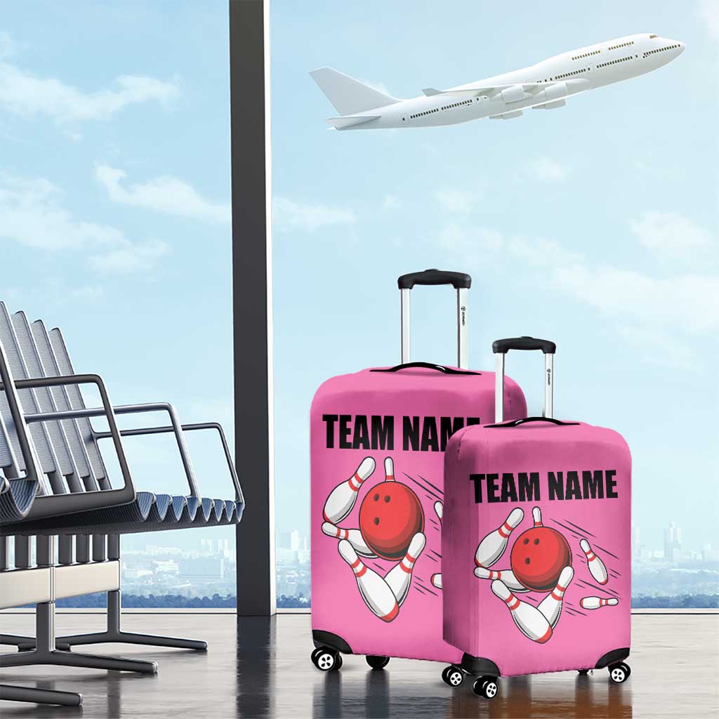 Pink and Black Bowling Luggage Cover Design with Red Ball and Pins and Custom Team Name Graphic TS04