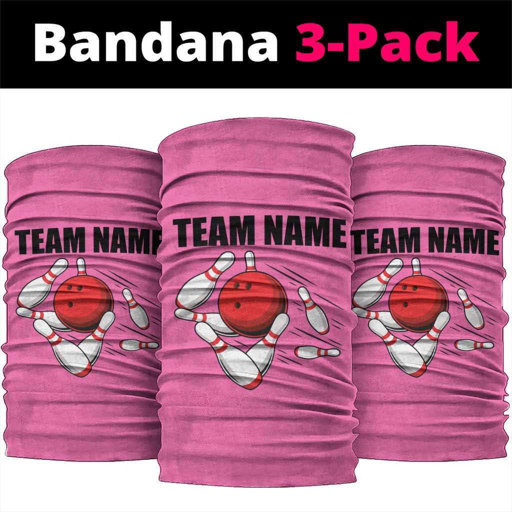 Pink and Black Bowling Neck Gaiter Design with Red Ball and Pins and Custom Team Name Graphic TS04