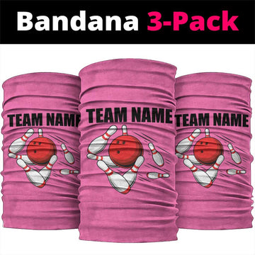Pink and Black Bowling Neck Gaiter Design with Red Ball and Pins and Custom Team Name Graphic TS04