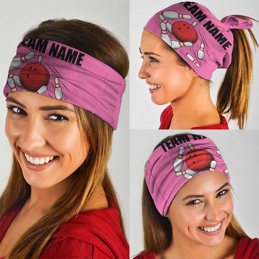 Pink and Black Bowling Neck Gaiter Design with Red Ball and Pins and Custom Team Name Graphic TS04