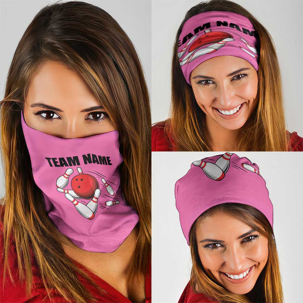 Pink and Black Bowling Neck Gaiter Design with Red Ball and Pins and Custom Team Name Graphic TS04