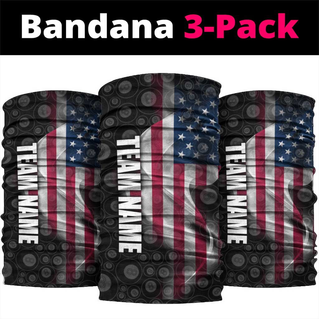 American Flag Bowling Ball and Pins Graphic Neck Gaiter with Black Patterned Background and Custom Team Name Design TS04
