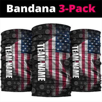 American Flag Bowling Ball and Pins Graphic Neck Gaiter with Black Patterned Background and Custom Team Name Design TS04