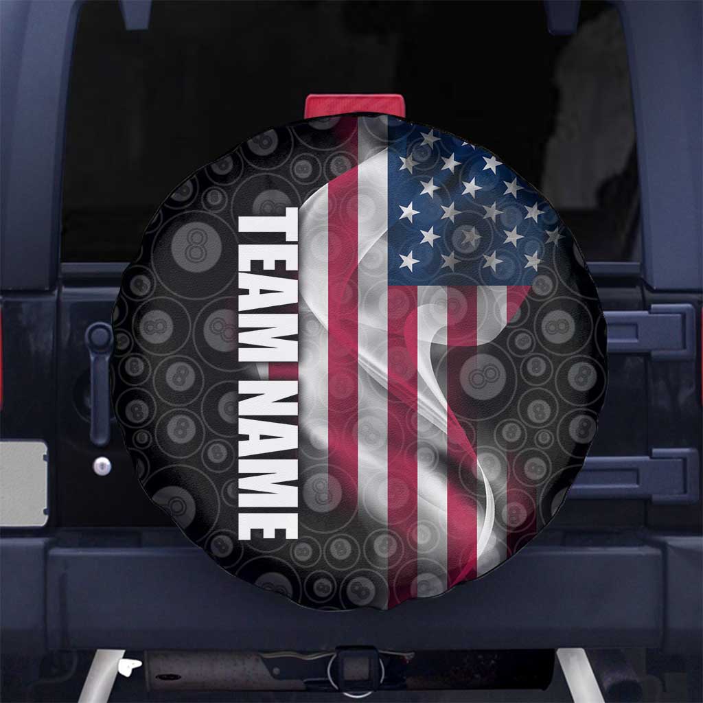American Flag Bowling Ball and Pins Graphic Spare Tire Cover with Black Patterned Background and Custom Team Name Design TS04