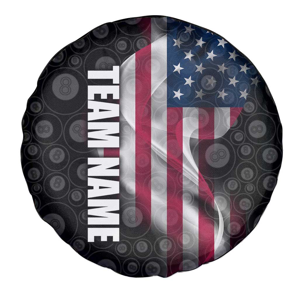 American Flag Bowling Ball and Pins Graphic Spare Tire Cover with Black Patterned Background and Custom Team Name Design TS04