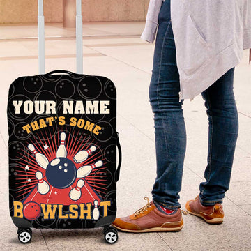 Flaming Bowling Ball Luggage Cover with Strike Explosion and Funny Quote Graphic on Bowling TS04