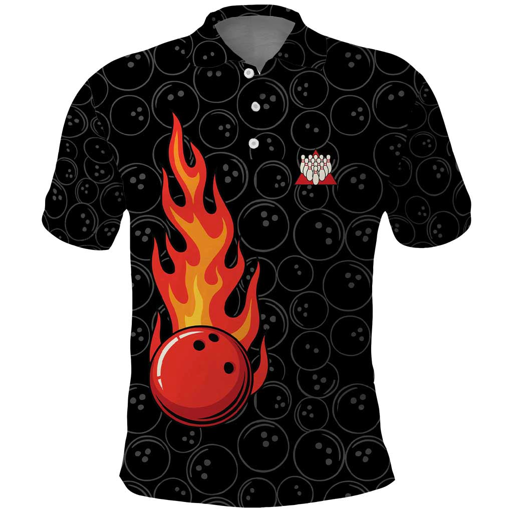 Flaming Bowling Ball Polo Shirt with Strike Explosion and Funny Quote Graphic on Bowling TS04