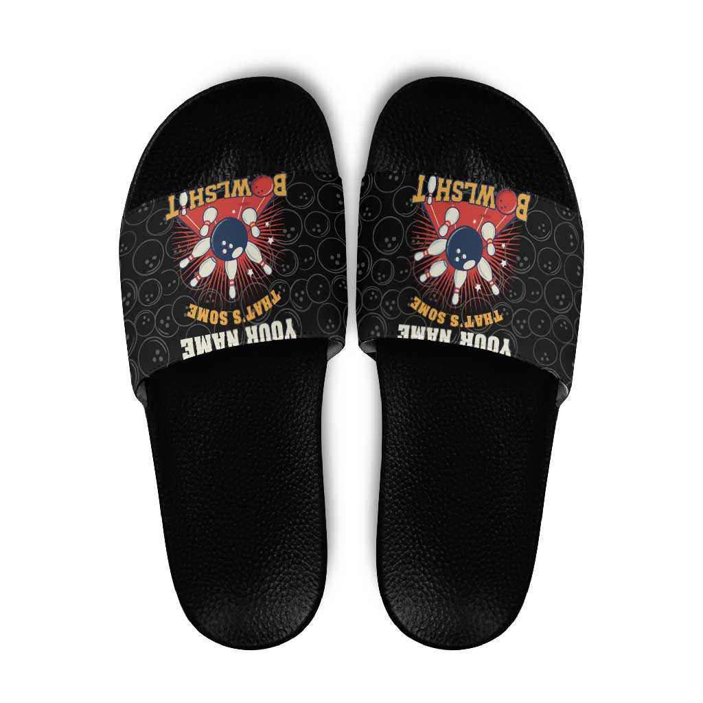 Flaming Bowling Ball Slide Sandals with Strike Explosion and Funny Quote Graphic on Bowling TS04