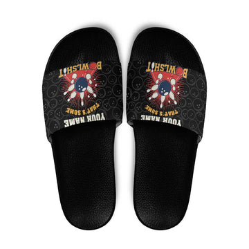 Flaming Bowling Ball Slide Sandals with Strike Explosion and Funny Quote Graphic on Bowling TS04