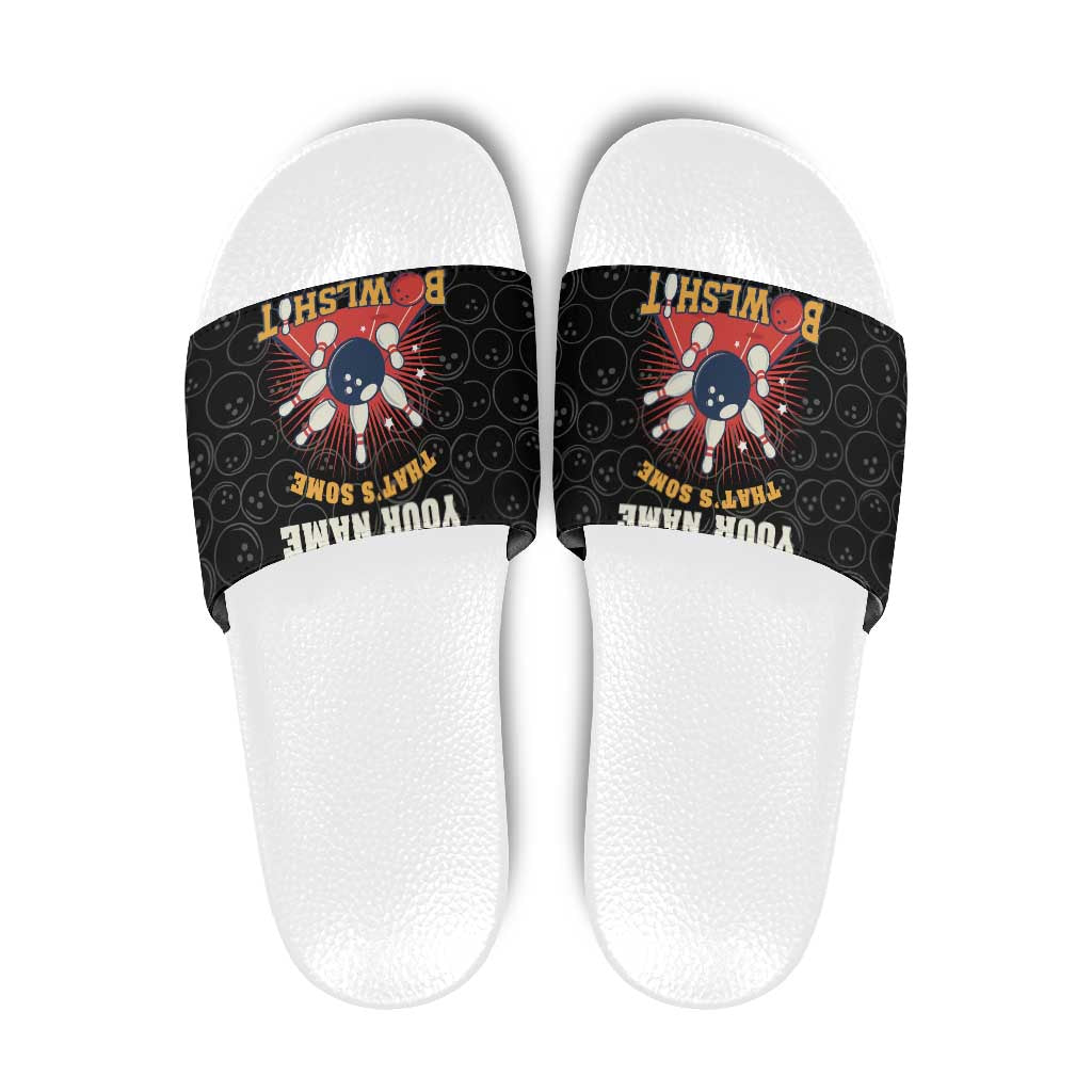 Flaming Bowling Ball Slide Sandals with Strike Explosion and Funny Quote Graphic on Bowling TS04
