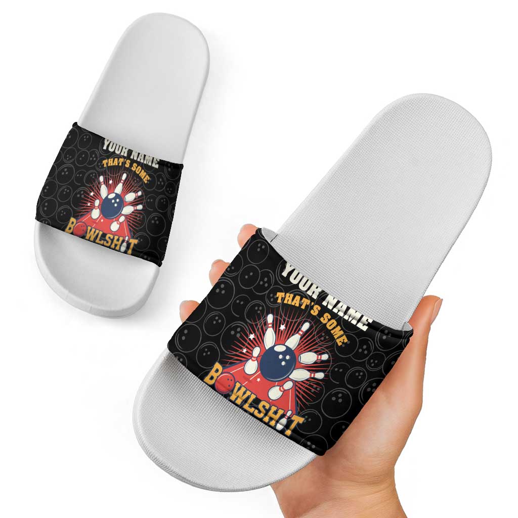Flaming Bowling Ball Slide Sandals with Strike Explosion and Funny Quote Graphic on Bowling TS04