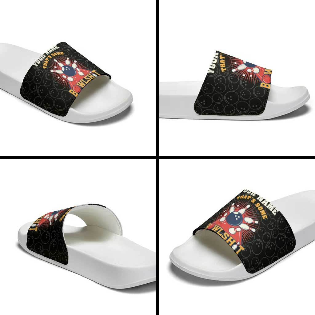 Flaming Bowling Ball Slide Sandals with Strike Explosion and Funny Quote Graphic on Bowling TS04