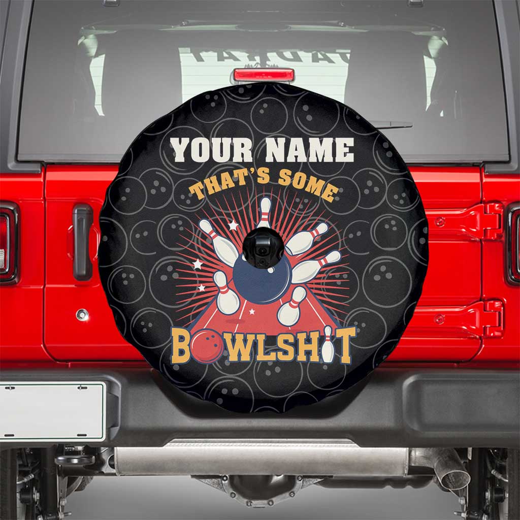 Flaming Bowling Ball Spare Tire Cover with Strike Explosion and Funny Quote Graphic on Bowling TS04