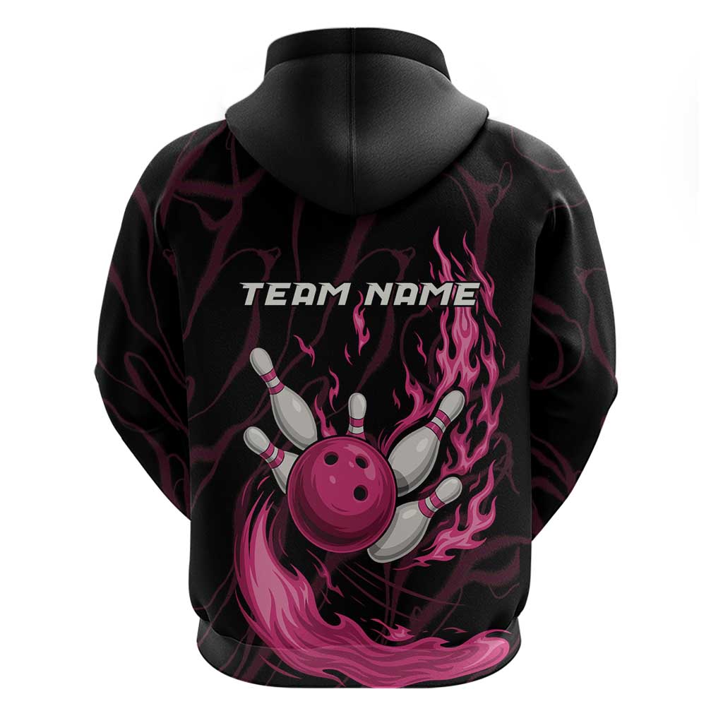 Pink Flaming Bowling Ball and Pins Hoodie with Lightning Effect Graphic Design TS04