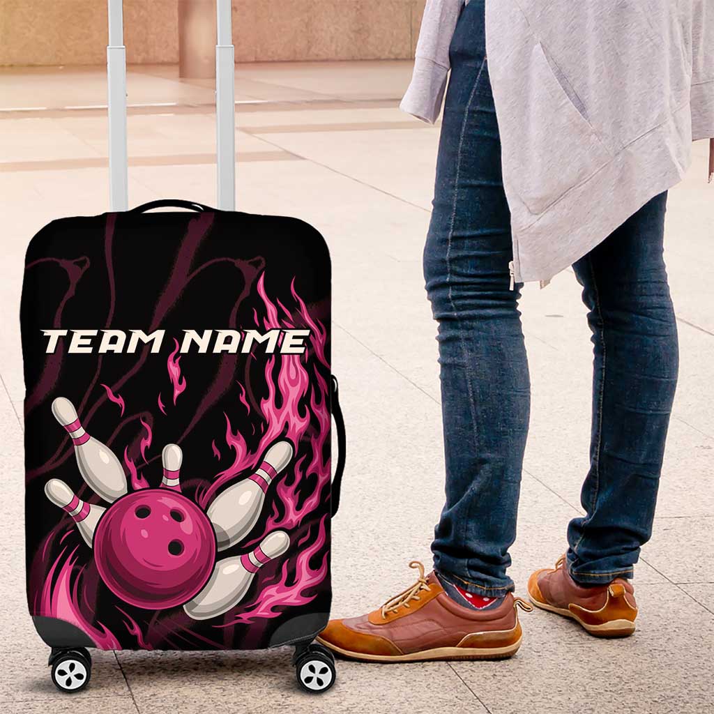 Pink Flaming Bowling Ball and Pins Luggage Cover with Lightning Effect Graphic Design TS04
