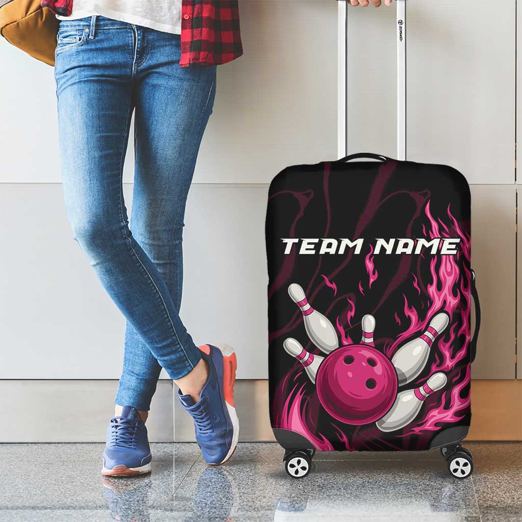 Pink Flaming Bowling Ball and Pins Luggage Cover with Lightning Effect Graphic Design TS04