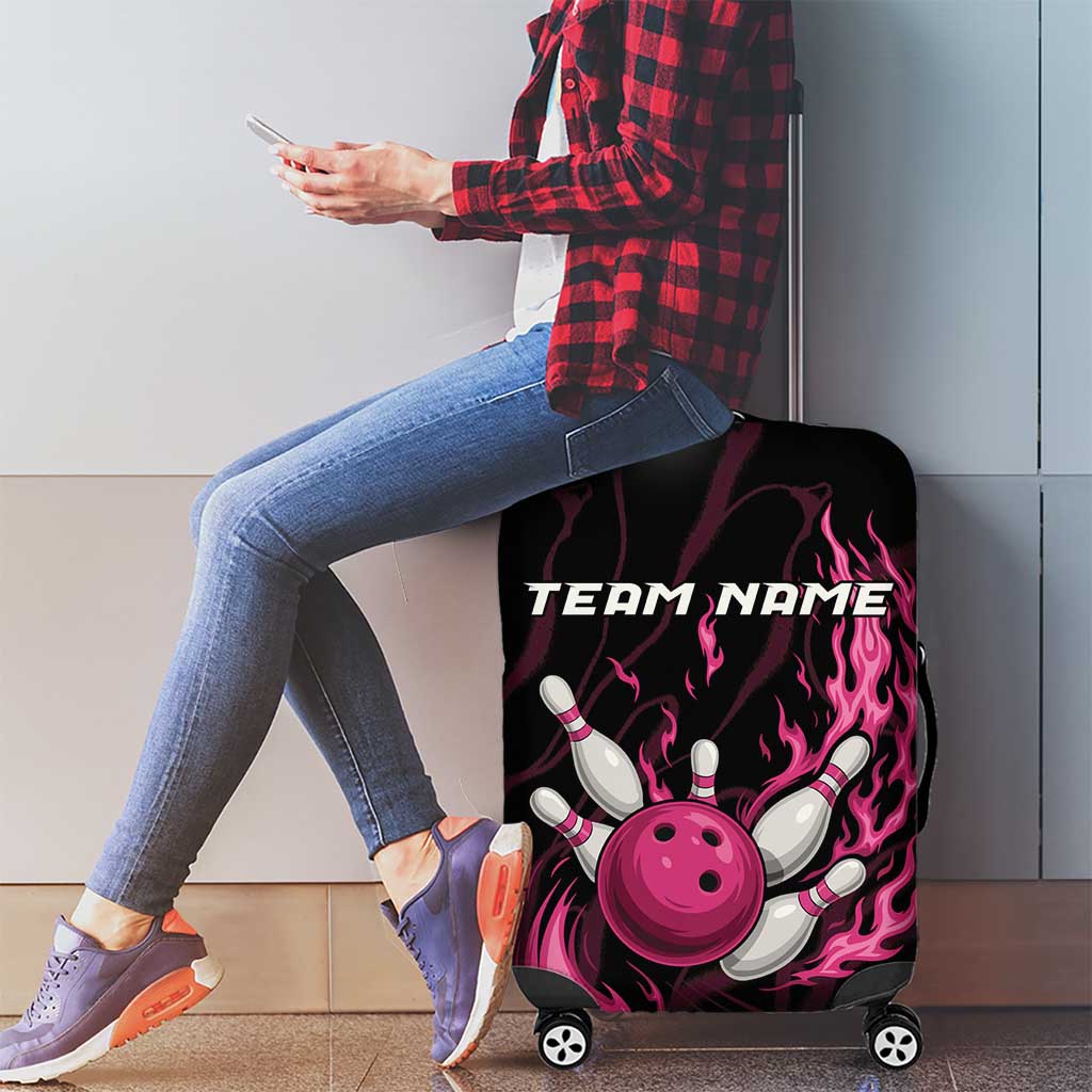 Pink Flaming Bowling Ball and Pins Luggage Cover with Lightning Effect Graphic Design TS04