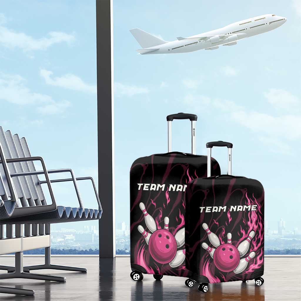 Pink Flaming Bowling Ball and Pins Luggage Cover with Lightning Effect Graphic Design TS04