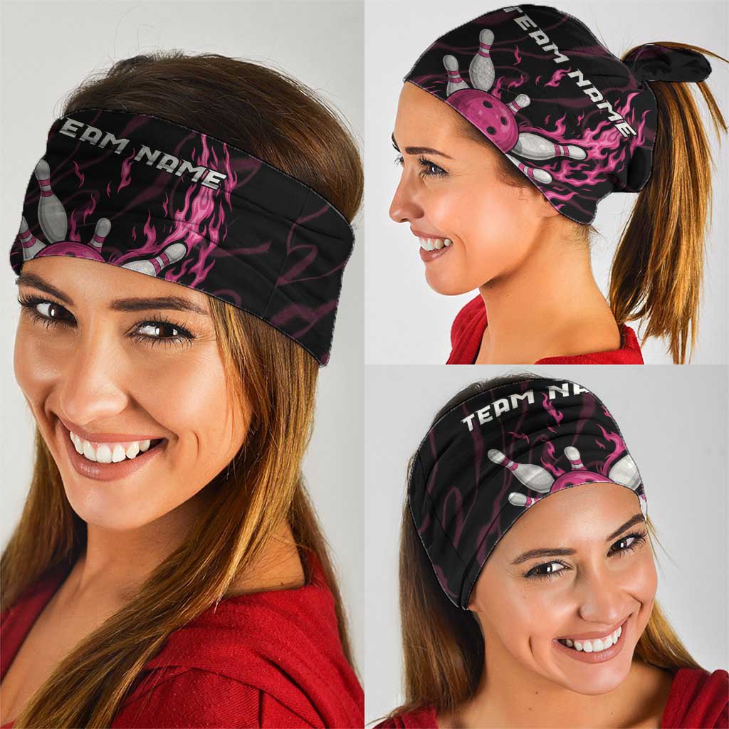 Pink Flaming Bowling Ball and Pins Neck Gaiter with Lightning Effect Graphic Design TS04