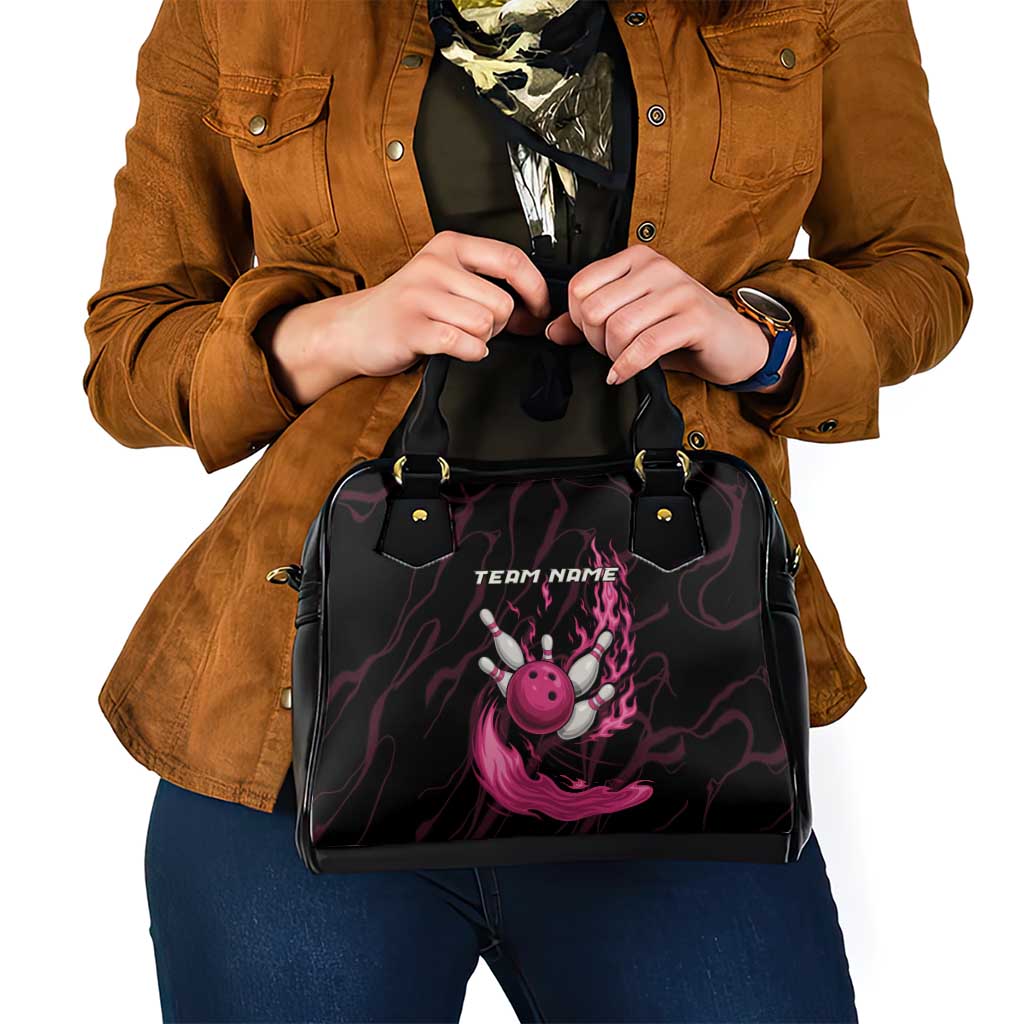 Pink Flaming Bowling Ball and Pins Shoulder Handbag with Lightning Effect Graphic Design TS04