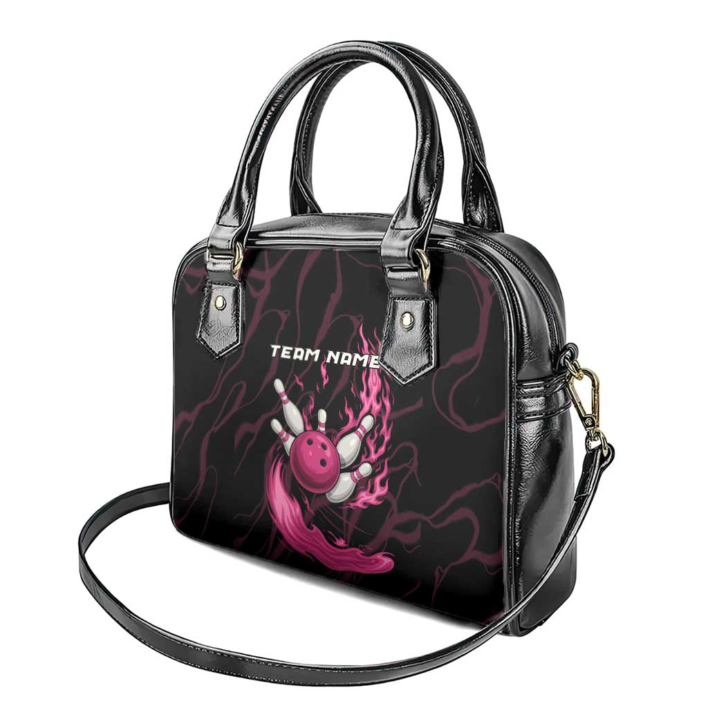 Pink Flaming Bowling Ball and Pins Shoulder Handbag with Lightning Effect Graphic Design TS04