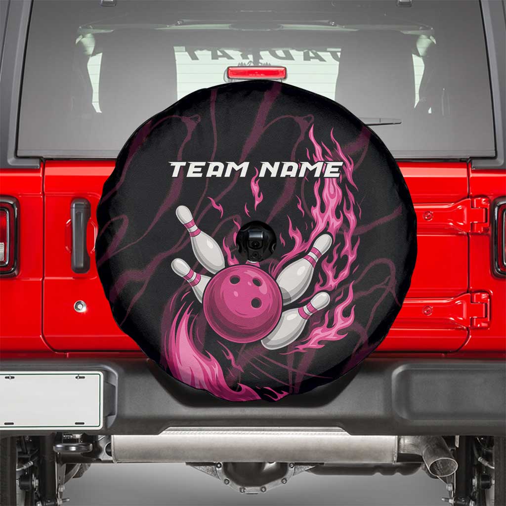 Pink Flaming Bowling Ball and Pins Spare Tire Cover with Lightning Effect Graphic Design TS04