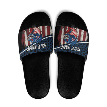 Aggressive Bass Fishing Slide Sandals with American Flag Pattern on Grunge Hex Background TS04