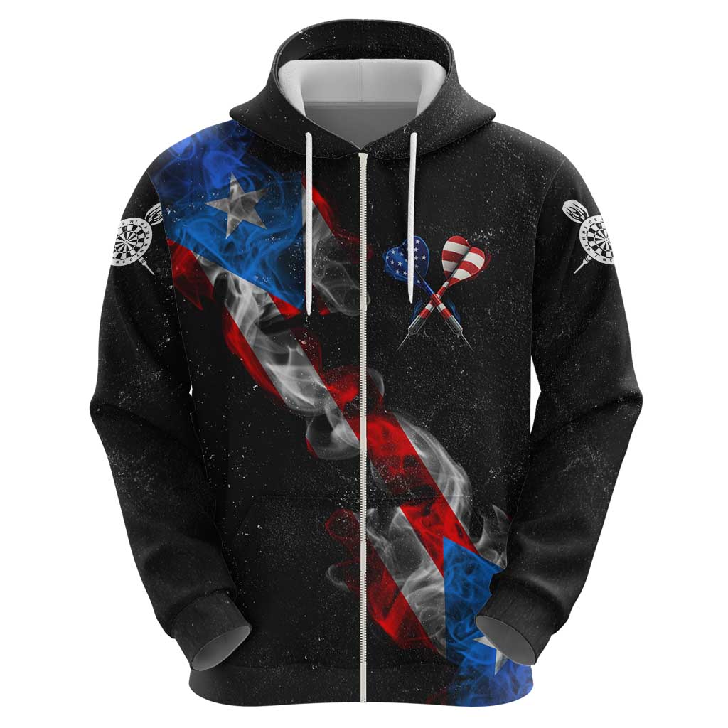 American Flag Smoke Trail Hoodie with Dartboard and Crossed Darts Graphic Design TS04