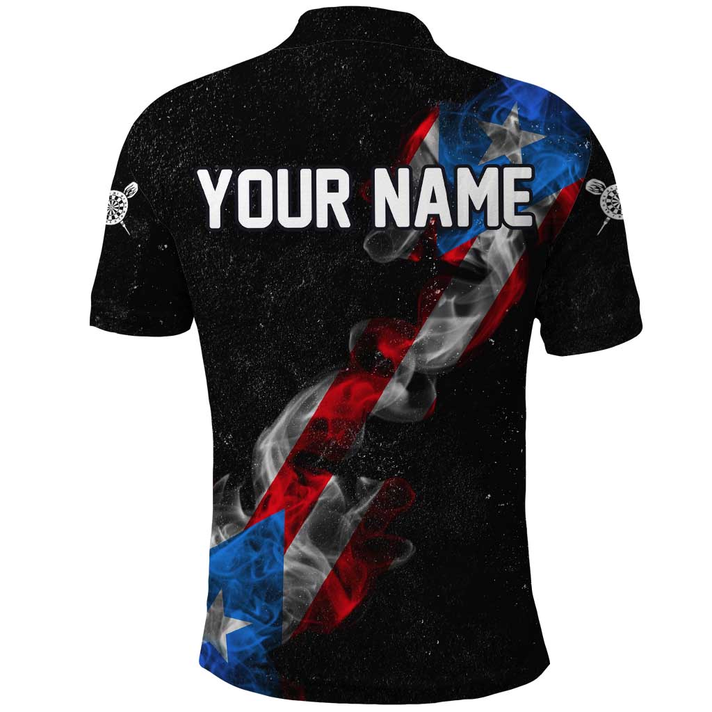 American Flag Smoke Trail Polo Shirt with Dartboard and Crossed Darts Graphic Design TS04