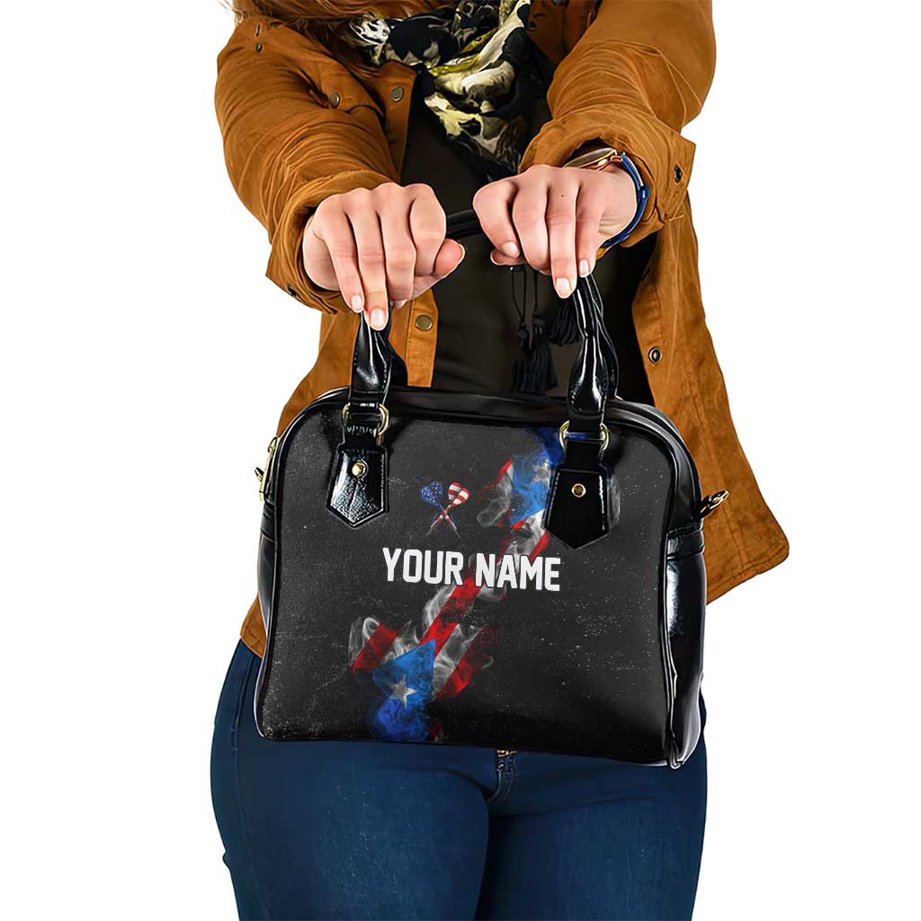 American Flag Smoke Trail Shoulder Handbag with Dartboard and Crossed Darts Graphic Design TS04
