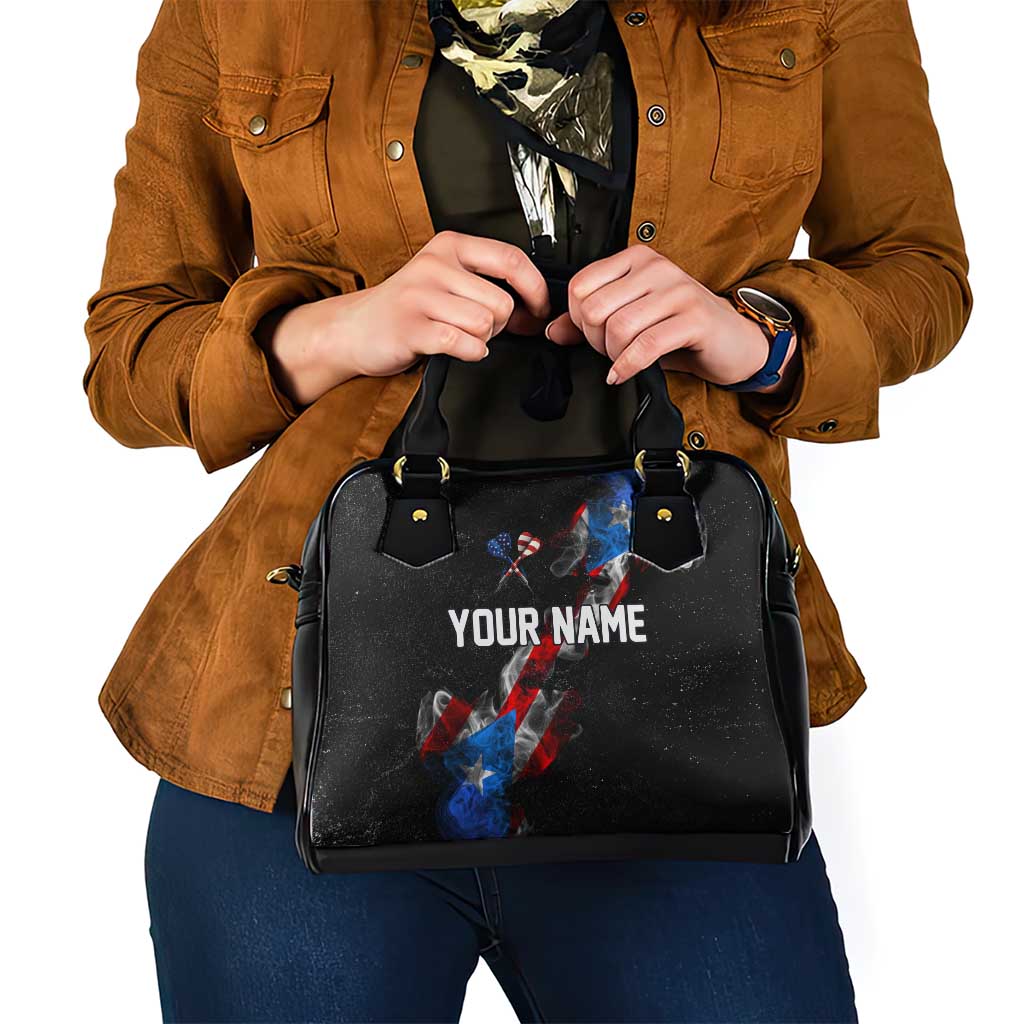 American Flag Smoke Trail Shoulder Handbag with Dartboard and Crossed Darts Graphic Design TS04