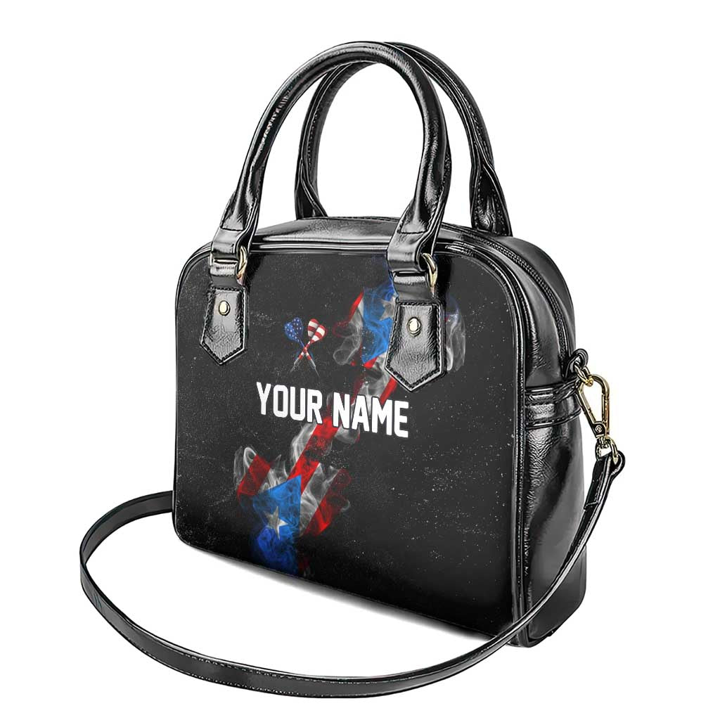 American Flag Smoke Trail Shoulder Handbag with Dartboard and Crossed Darts Graphic Design TS04