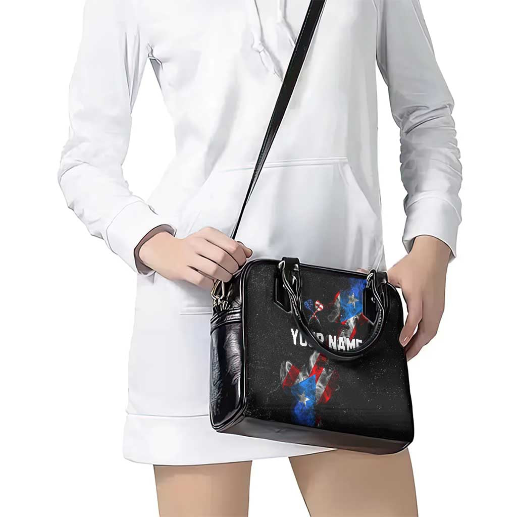 American Flag Smoke Trail Shoulder Handbag with Dartboard and Crossed Darts Graphic Design TS04
