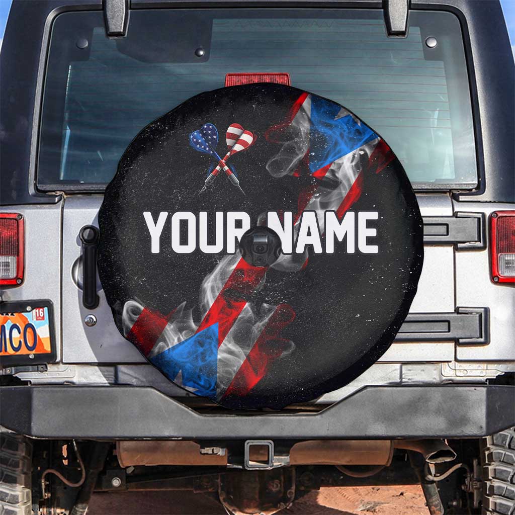 American Flag Smoke Trail Spare Tire Cover with Dartboard and Crossed Darts Graphic Design TS04
