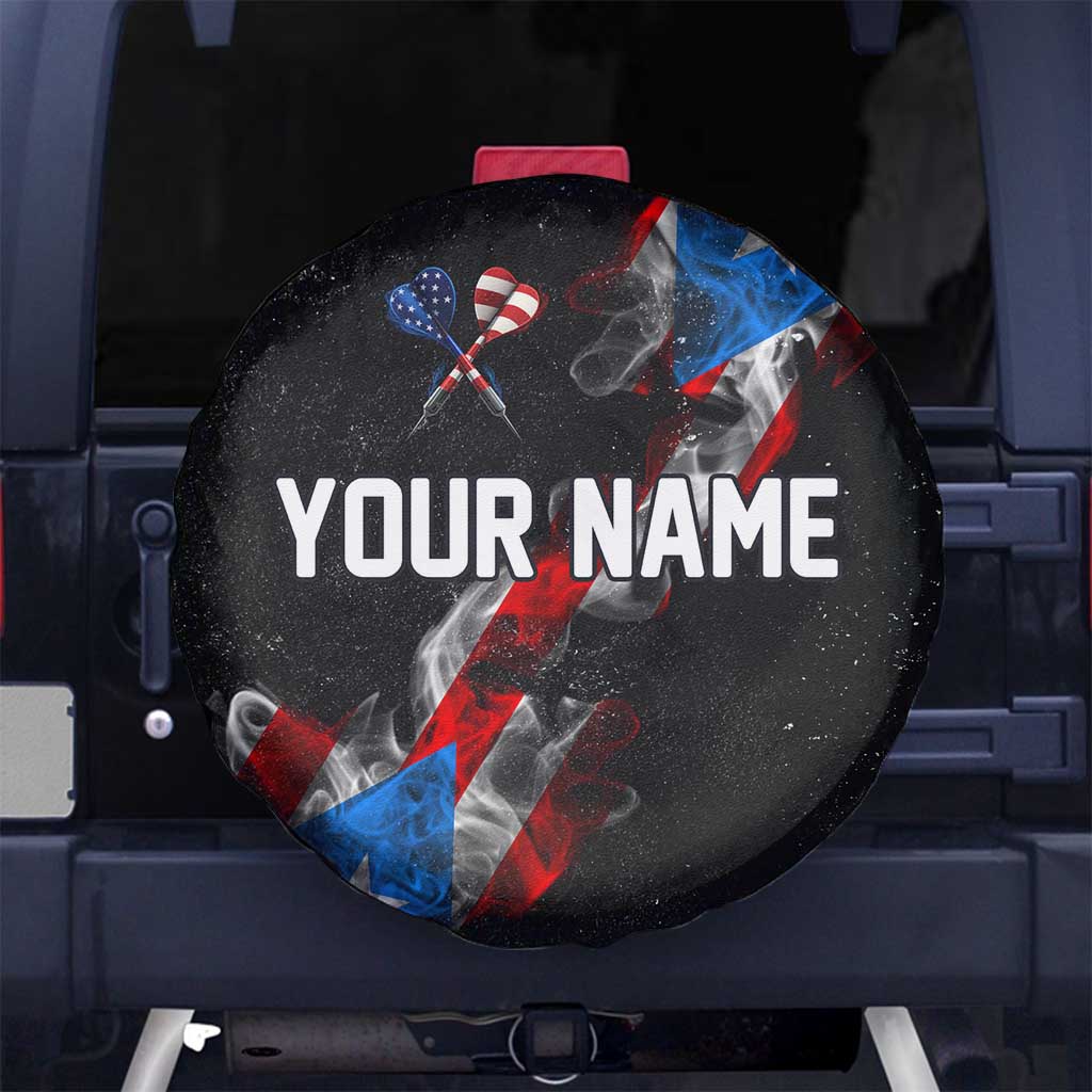 American Flag Smoke Trail Spare Tire Cover with Dartboard and Crossed Darts Graphic Design TS04