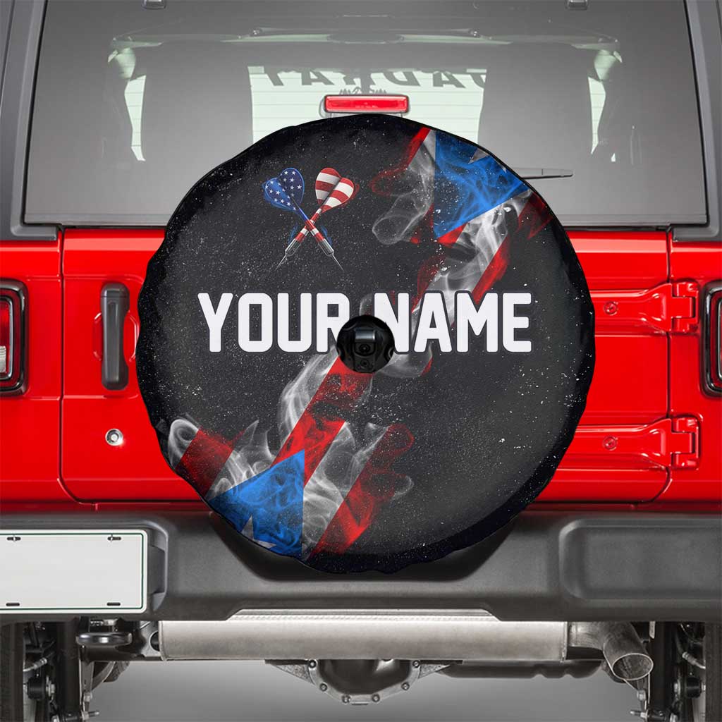 American Flag Smoke Trail Spare Tire Cover with Dartboard and Crossed Darts Graphic Design TS04