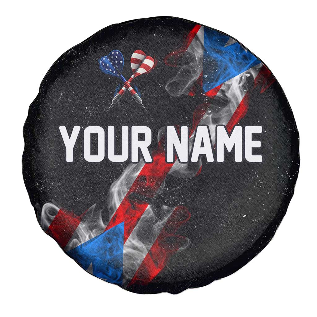 American Flag Smoke Trail Spare Tire Cover with Dartboard and Crossed Darts Graphic Design TS04