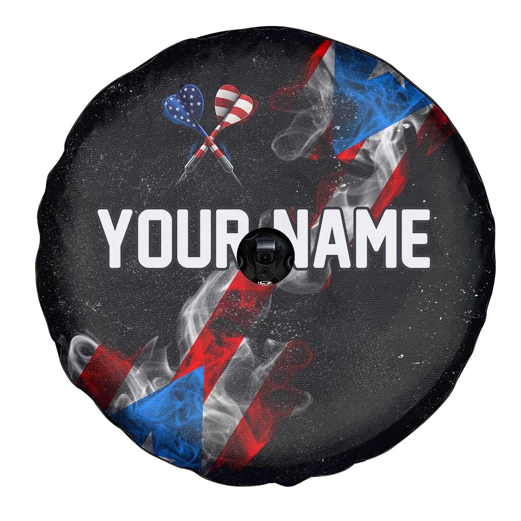 American Flag Smoke Trail Spare Tire Cover with Dartboard and Crossed Darts Graphic Design TS04